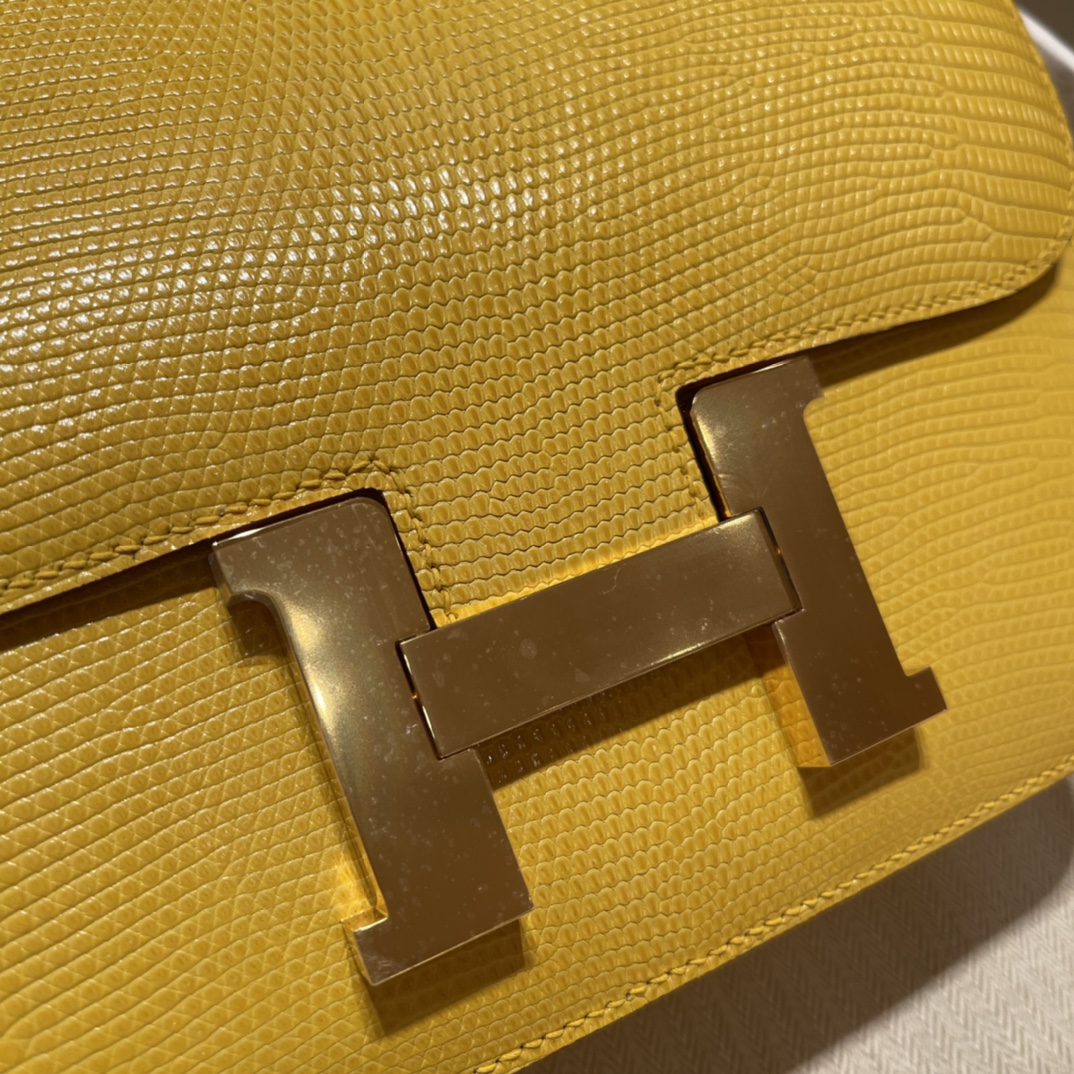 에르메스 콘스탄스24 옐로우 금장 리자드 가죽